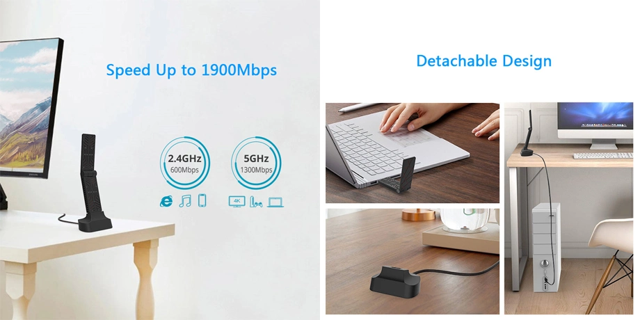 AC1900 Dual Band Extension USB Hub USB 3.0 Wireless WiFi Dongle Wi-Fi Adapter